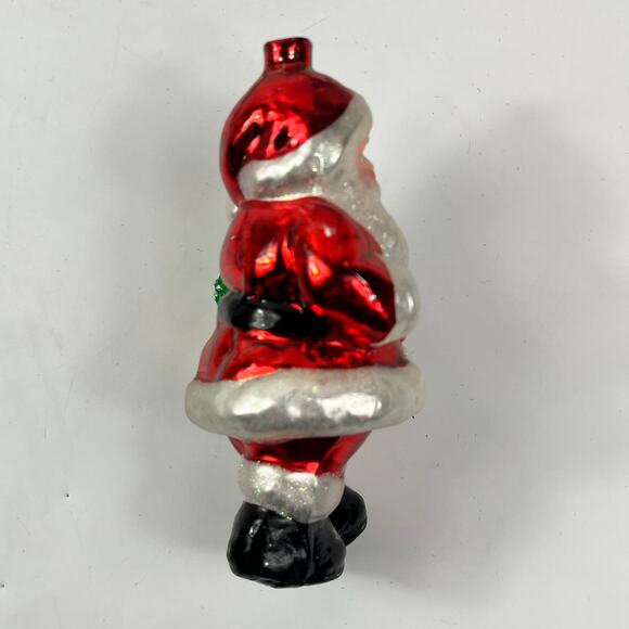 Vintage 5.5″ Santa Claus Mouthblown Glass Ornament Red Suit Wreath NO CAP - Picture 2 of 8